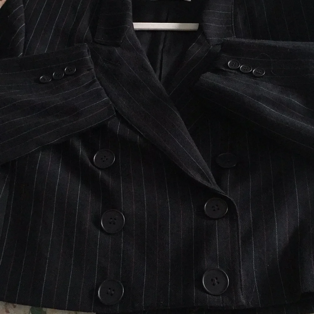 Vintage Evan Picone Virgin Wool Cropped Double Breasted Pinstriped Blazer Size 8 - Picture 11 of 11